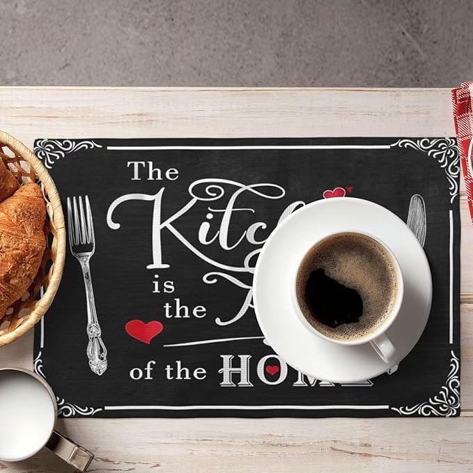Fork Spoon Kitchen Table Placemats Set of 4 Retro Country Cooking Theme Place Mats for Home Party Indoor Holiday Rustic Washable Heat Resistant Table Mats 12 x 18 Inch