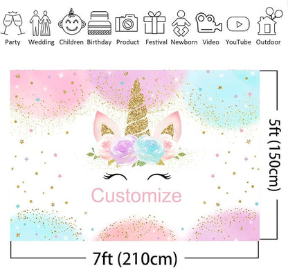 Mocsicka Custom Rainbow Unicorn Backdrop for Girls Birthday Baby Shower Party Personalized Unicorn Backdrop Customize with Name and Photo Party Decorations