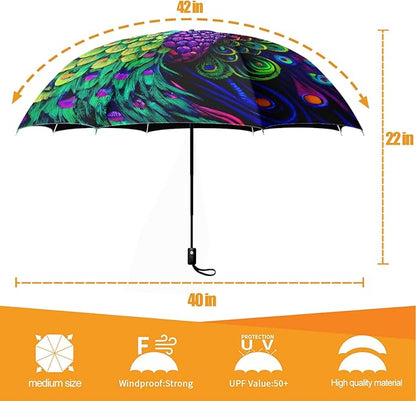 Small Compact Travel Automatic Folding Umbrella for Women, Portable Lightweight, Rain, Wind, UV Sun Shade