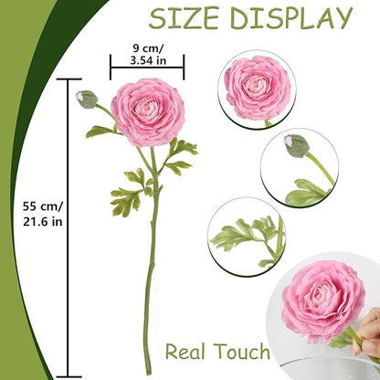 Faux Ranunculus 5PCS Real Touch Flowers Pink Peonies 21.6” Pink Ranunculus Long Stem Artificial Flowers for Tall Vase for Weddings Bridal Bouquet Baby Shower Decorations