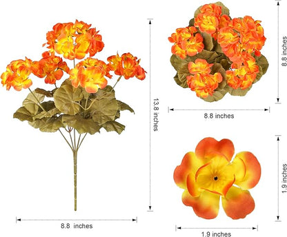 Fake Geraniums Artificial Flowers for Outdoors Fall Autumn Decoration, 6 Bundles Silk Geraniums Look Real Faux Fall Flowers Plants for Front Door Garden Planter Patio Balcony Yard Home Indoor, Mix