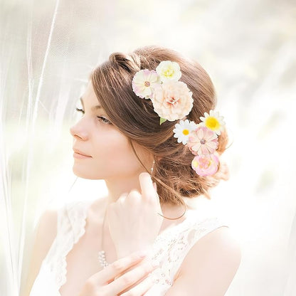 210 Pcs Mini Silk Flower Heads Small Fake Rose Daisy Faux Flowers Bulk for Crafts Artificial Loose Fabric Flowers Heads Sunflower Bulk for Wedding Hair Cap Dresses Decorations (Light Colors Mixed)