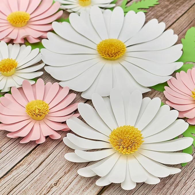 Paper Flowers Decorations for Wall Giant Daisy Flowers Bulletin Board Decoration 3D Floral Tissue Paper Flowers Hanging for Classroom Wedding Baby Shower Tea Party Backdrop (Pink, White