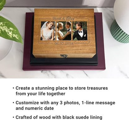 Let's Make Memories Personalized Wooden Keepsake Box With Hinged Lid - Wood Memento Box - Decorative Storage - Home Decor - For Couples, Wedding, Newlyweds - Upload Your Photo - Memories