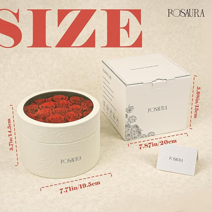 Rosaura Round Preserved Roses Gift Box - Real Forever Flowers for Birthday, Valentine's & Mother's Day (red, 17 Roses)