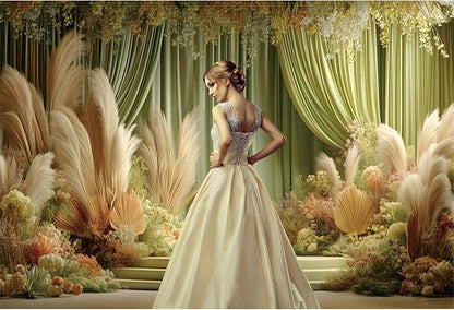 Baocicco Green Wedding Curtains Backdrops 15x10ft Fairytale Flowers Fantasy Engagement Photography Background for Bridal Shower Anniversary Decorations Birthday Bride to Be Party Banner Photo Booth