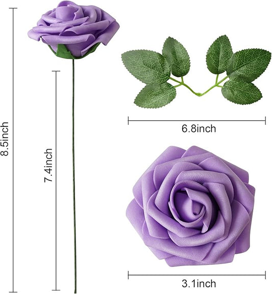 25pcs Artificial Flower Purple Foam Rose Real Touch Roses Flower Heads with Stem for DIY Wedding Bouquets Centerpieces Arrangements Party Baby Shower Home Decor (Shades of Purple Rose)