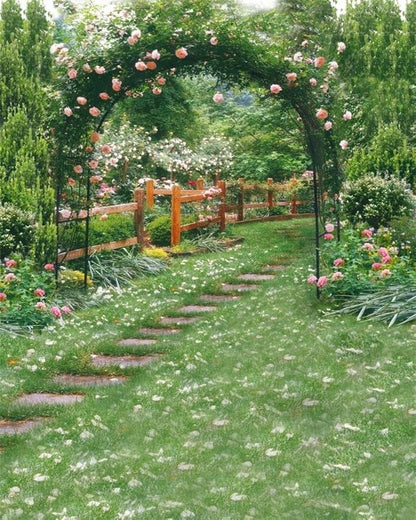 AOFOTO 8x10ft Wedding Archway Backdrop Romantic Garden Flowers Photography Background Beautiful Floral Pergola Pathway Bride Lovers Woman Girlfriend Artistic Portrait Decoration Photo Studio Props
