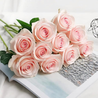 Pink Roses Artificial Flowers 15 PCS, Fake Roses Silk Flowers with Long Stems, Faux Rose for Wedding Centerpieces, Home Decor, Indoor Floral Arrangements, Party Decor, DIY Bouquet(Pink)