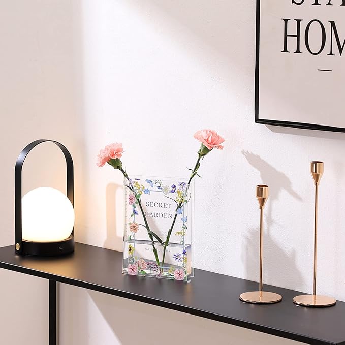Book Vase, Acrylic Book Vase for Flowers, Book Flower Vase Clear, Book Shaped Vases, A Book About Flowers Vase, Modern Decorative Vases for Home, Office, Bedroom, Living Room, Dining Table