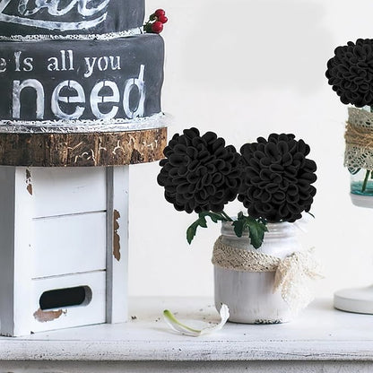 Artificial Flowers, 100pcs Realistic Artificial Rose for DIY Wedding Bouquets Centerpieces Arrangements, Black Dahlia Flowers with Stem for Bridal Shower Party Home Decorations