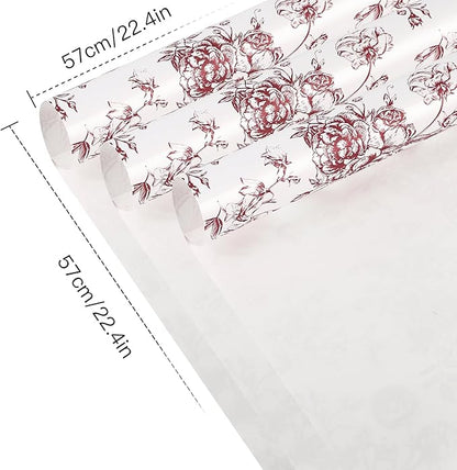 WRAPAHOLIC 20 Sheets Flower Wrapping Paper - 22.4 x 22.4 inch Red Vintage Floral Printed Water-Resistant Floral Bouquet Wrapping Paper, Florist Supplies Packaging for Wedding Birthday Gift DIY
