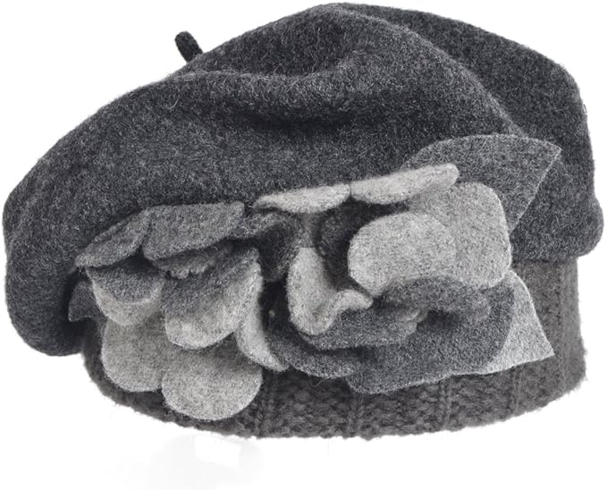 VECRY Lady French Beret 100% Wool Beret Floral Dress Beanie Winter Hat
