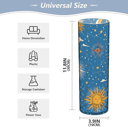 Flower Vase Clear Plastic Cylinder Vases Decor for Centerpieces Home Storage Office Weddings Moon Sun Blue 11.8 x 3.9 in