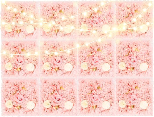 3D Flower Wall Panel Floral Backdrop,12Pack Artificial Flower Wall Background,Silk Rose Mat, Artificial Flower Backdrop Faux Flower Panel for Wedding
