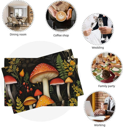 Placemats 4 pcs Mushroom Double-Layer Imitation Linen Place Mats Non-Slip Heat-Resistant Tablemats for Home Restaurant Hotel 18×12 Inch