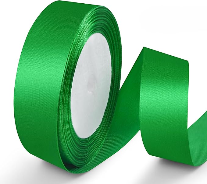 25 Yards 1 inch Satin Ribbon, Solid Color Fabric Ribbon Perfect for Gift Wrapping, Wedding, Handmade Bows, Floral Bouquets and Party Decoration(Green)