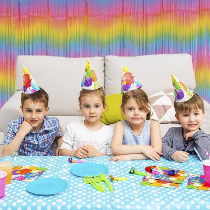 Pastel Rainbow Foil Fringe Curtains, 2Pcs 3.2x8.2ft Metallic Tinsel Foil Streamers Colourful Photo Booths Props Backdrop for Easter Princess Birthday Wedding Engagement Party Decorations