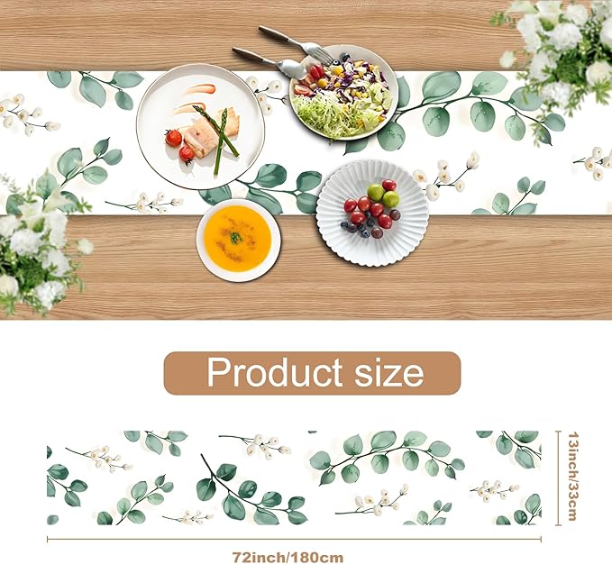Eucalyptus Table Runner with White Berries – 13x72 Inch Greenery-Inspired Linen-Look Fabric, Rustic Farmhouse Table Decor for Dining Room, Kitchen, Wedding, Spring & Everyday Use