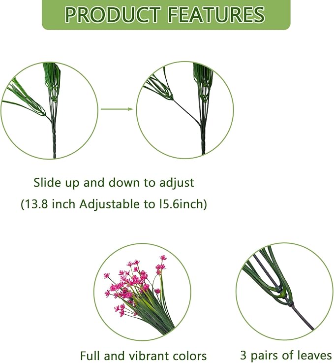 Artificial Flowers Outdoors, 12 Bundles No Fade Fake Flowers UV-Anti Easy to Clean Faux Greenery Plants Faux Plastic Plants Garden for Indoor Outdoor Home Garden Decoration, Pink