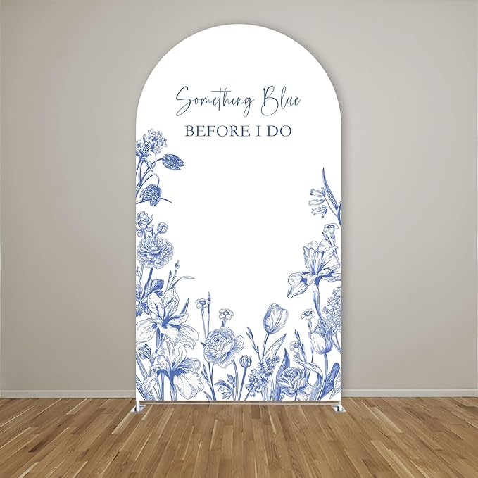 Something Blue Before I Do Arch Backdrop Cover Wedding Bridal Shower Bride to be Toile Party Arch Fabric Cover Blue Bloom Floral Baby Shower Decors (2.6X6ft,4291)