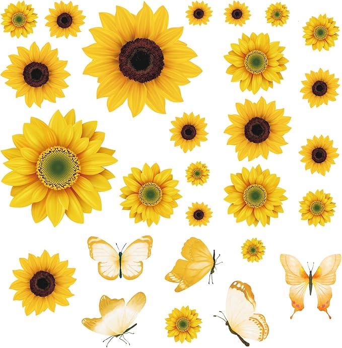 AOWDIAO Sunflower Peel and Stick Wall Decals, Sunflower Decorations for Bedroom, Kitchen, Bathroom, Living Room