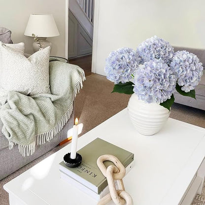 Boho Fake Hydrangea Artificial Flowers, 4Pcs 22" Large Lifelike Silk Artificial Hydrangeas, Full Fake Flowers for Bouquet Table Centerpieces Wedding Indoor Home（Light Blue Violet