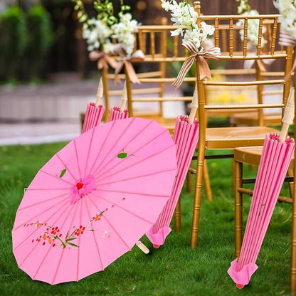 33" Pink Flower Cloth Decoration Handmade Parasol Umbrella Chinese Japanese Asian DIY Art Dance Classical Umbrella for Wedding Parties Photography Costumes Cosplay (Pink)