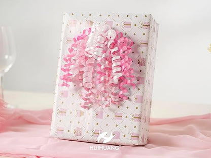 HUIHUANG Bows for Gift Wrapping Pink/White/Hot Pink Curly Bows with Self Adhesive & Twist Tie, 7 inch Pink Gift Bow for Presents, Gift Basket, Baby Shower, Christmas Decor, Party Favors- 6 Counts