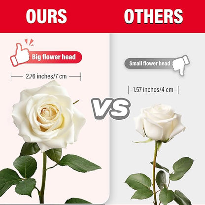 50PCS Artificial Roses with Long Stems - Realistic Silk Flowers, Fake Roses Real Touch Bouquet of Roses for Home Decor, Bridal Wedding Party Table Centerpieces, Bulk Faux Rose Flowers (White)