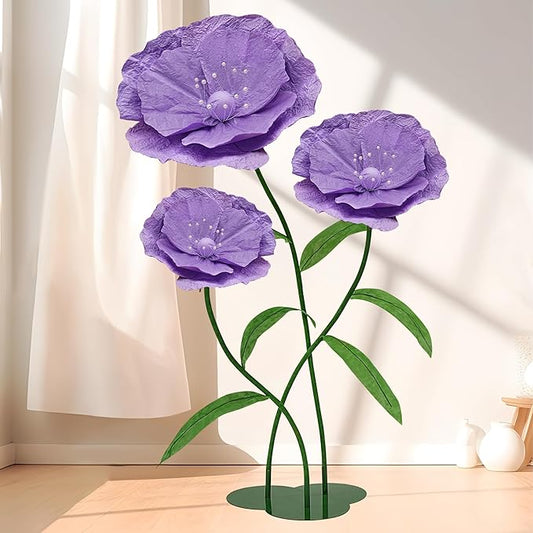 Giant Fake Flowers 5.77FT - Light Purple Large Paper Flowers 3D Artificial Floral Wedding Decorations for Birthday Party Outdoor Banquet Event Home Backdrop Decor