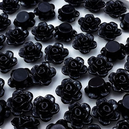 200pcs Acrylic Rose Flower Beads Candy Color Flat Back Spacer Beads Loose Pastel Colorful Decor for DIY Crafts Jewelry Making Bracelet Necklace Earrings(Black)