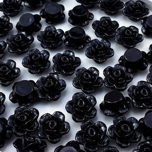 200pcs Acrylic Rose Flower Beads Candy Color Flat Back Spacer Beads Loose Pastel Colorful Decor for DIY Crafts Jewelry Making Bracelet Necklace Earrings(Black)