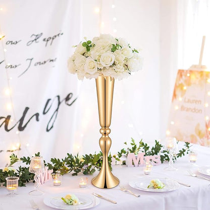 JIEYAO 2 Pcs 22" Tall Gold Vases for Centerpieces, Metal Trumpet Flower Stand Table Decoration Vase for Wedding Party Arrangement