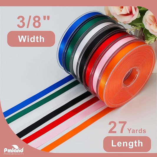 PMLAND Baby Pink Fabric Satin Ribbon 3/8'' Inch x 27 Yards Double Faced Use for Crafts Gift Wrapping Floral Bouquets Ornaments Hair Bows Party Decoration