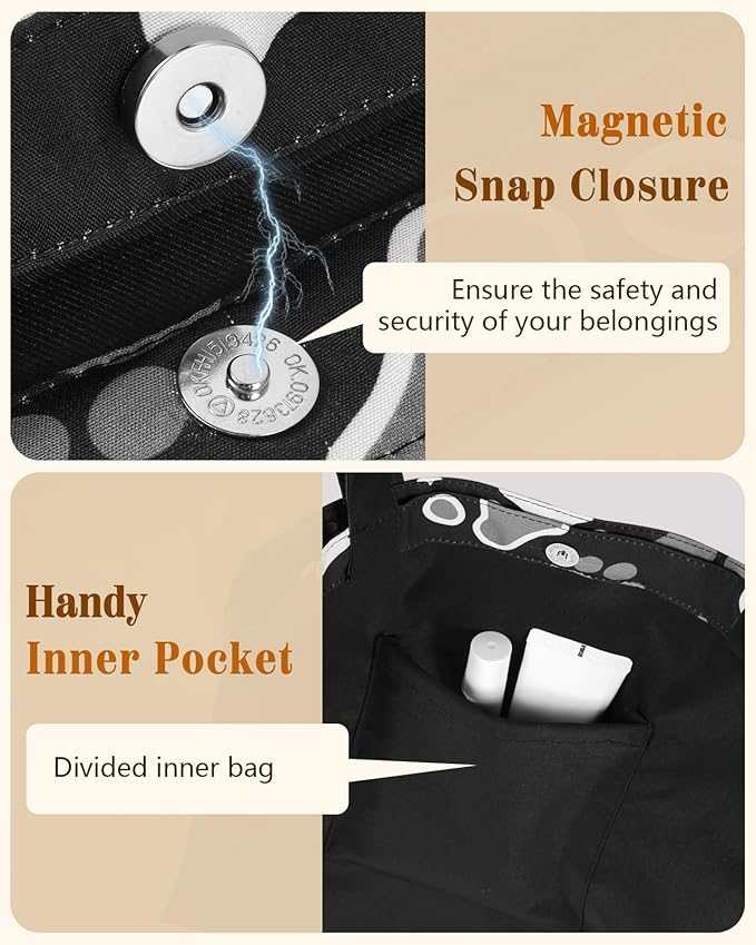 Aesthetic Cotton Tote Bag for Women - Reusable Shoulder Bag with Buckle Fabric Bag for Gym, Travel, Work
