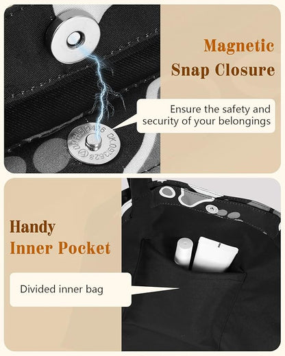 Aesthetic Cotton Tote Bag for Women - Reusable Shoulder Bag with Buckle Fabric Bag for Gym, Travel, Work