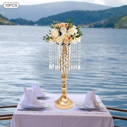 Vase | Bud Vases |10PCS Gold Crystal Flower Stands | Elegant Centerpiece for Weddings & Events | for Wedding Table Centerpieces, Aisle Guides, Party Decorations (Gold)