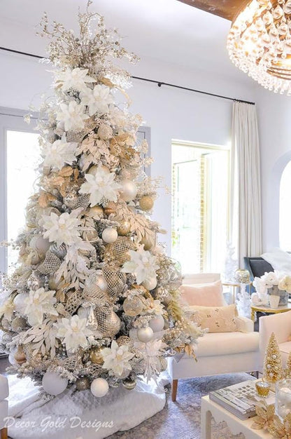 RECUTMS 10 Pcs Christmas Glitter Artificial Poinsettia Flowers 6inch Christmas Tree Decoration Christmas Wreath Holiday Seasonal Decorations (White, 6inch)