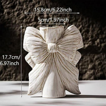 Bow Vase,Small White Ceramic Bow Flower Vase for Home Decor,Boho Style Unique Vases for Flowers,Small Cute Wabi Sabi Vases for Living Room Décor