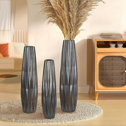Silvery Ceramic Tall Floor Vase,28 Inch Large Modern Flower Vases for Home Décor,Wicker Big Floor Vases Decorations for Farmhouse, Living Room,Bedroom,Standing Plastic Vase Decorative Tall