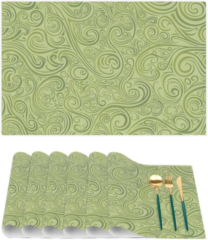 PVC Placemats Set of 1 Sage Green Abstract Art Wipeable Table Mats Washable Heat Resistant Non Slip Vinyl Dining Table Mat for Kithen Indoor Outdoor Patio Farmhouse Place Mats Decorative