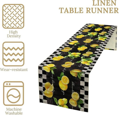 Lemon Table Runner , Summer Yellow Fruits Green Leaves Kitchen Dinning Table Decoration for Indoor Outdoor Home Party Decor 13x70 Inch