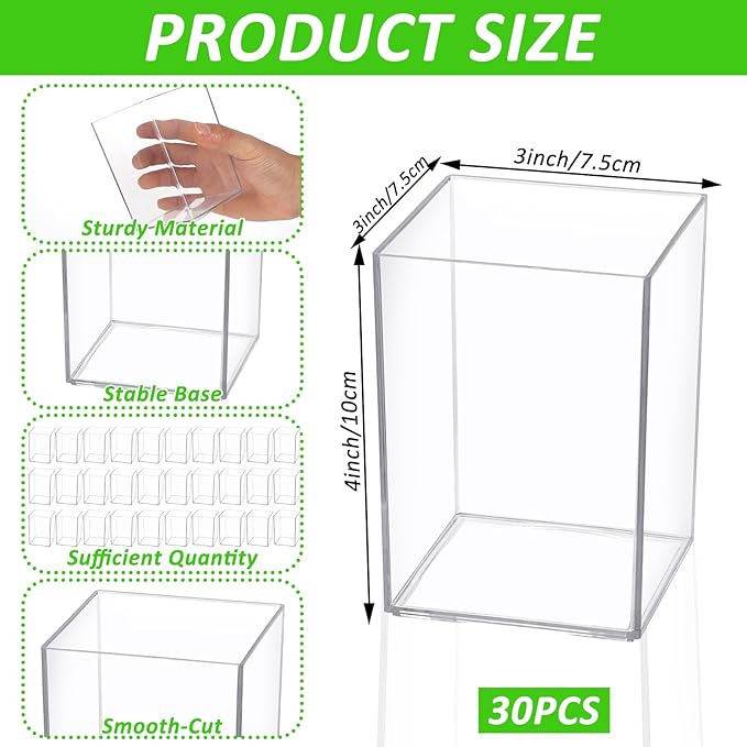 30 PCS Clear Square Vase 2.7'' x 2.7'' Plastic Flower Vases Centerpieces Cube Plastic Container Bulk Small Clear Flower Container for Home Office Wedding Party Decorations