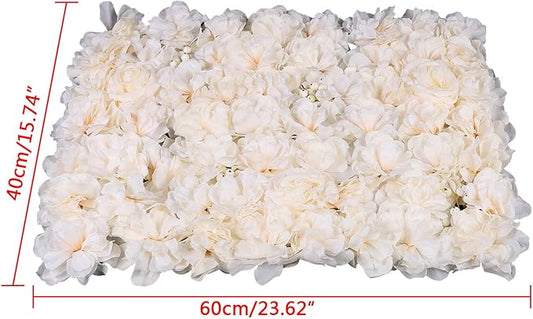 16"x 24" Artificial Flower Wall Panels, Silk Flower Panels for Outdoor Garden Backyard Fence Privacy Screen and Indoor Wall Decor (6Pcs Champagne)