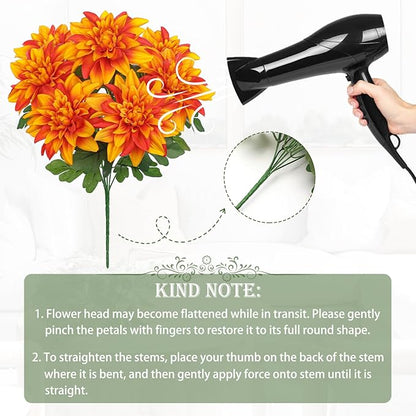 Hollyone 2Pcs Orange Artificial Dahlia Flowers Bush 7 Heads Silk Fake Dahlias Flowers with Stems Wedding Bouquets Faux Dahlia Flowers Arrangements for Outdoor Indoor DIY Table Centerpieces Home Decor