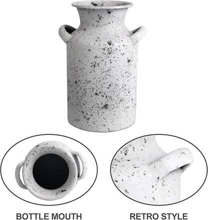 Rustic Vintage Metal Flower Vase for Decor Milk Jug Small Vases for Flowers Kitchen Decorations, Cylindrical,Perfect for Kitchen, Dining Room, Living Room,Housewarming Gift,White
