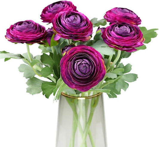 Artificial Ranunculus Flowers with Real Touch Stem,Silk Ranunculus Flowers (Purple, 6pcs)