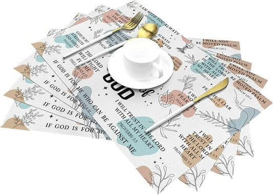 Christian Placemats Set of 4, Washable God Table Place Mats for Kitchen Holiday Party Farmhouse Decor Religious Happy Easter Day Decorative Place Mats 12"x18"