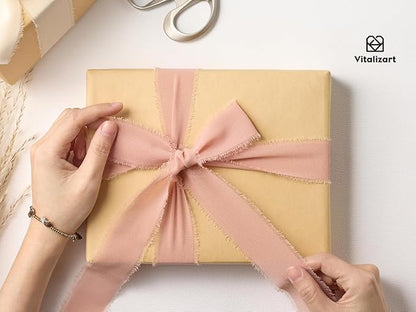 Vitalizart 15 Rolls 1.5" Chiffon Silk Ribbon Handmade Fringe Total 30 Yd Frayed Edges Ribbons for Wedding Invitations Bridal Bouquets Gifts Wrapping Crafts Holiday Decor